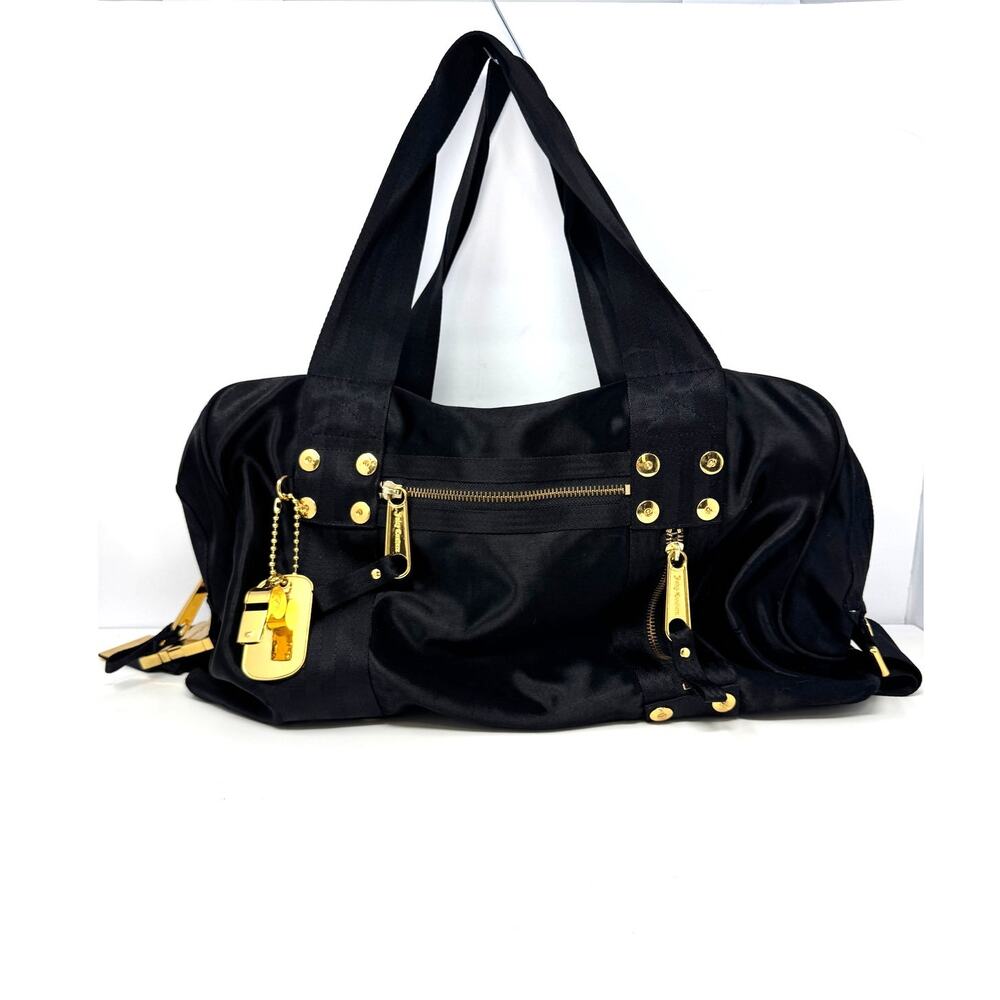 Vintage Juicy Couture Seatbelt Tote Black & Gold Y2K Bowler Bag